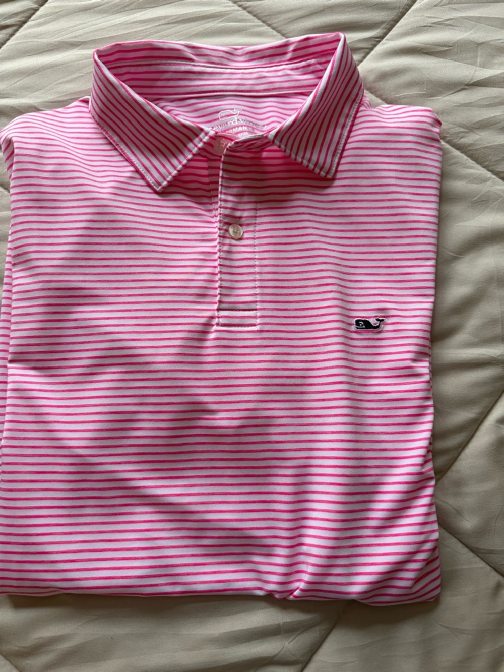 Vineyard Vines Performance Polo Shirt Men’s Large Pink White Striped Golf Preppy - Picture 7 of 9